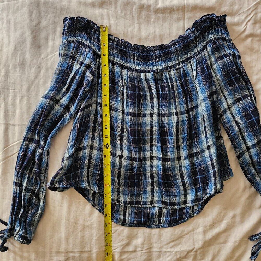 Mossimo Supply Co Off Shoulder Blue Plaid Shirt - Size L